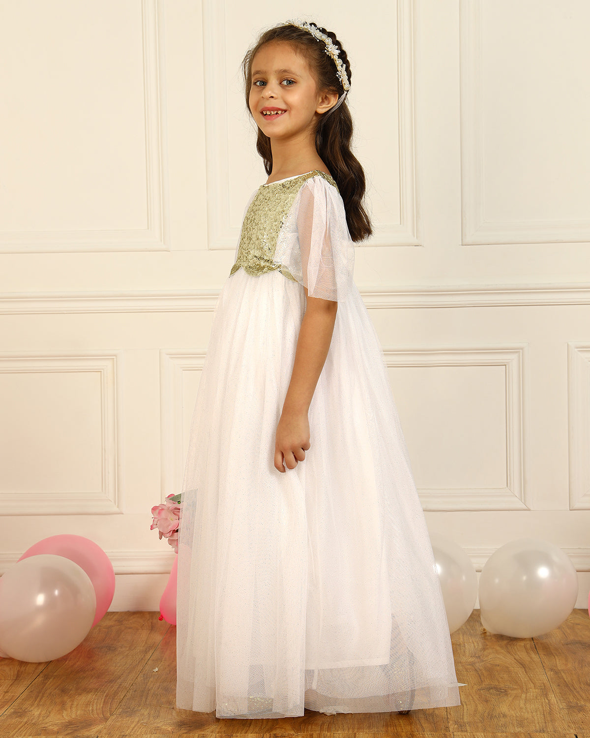 Girls White Sequin Dress