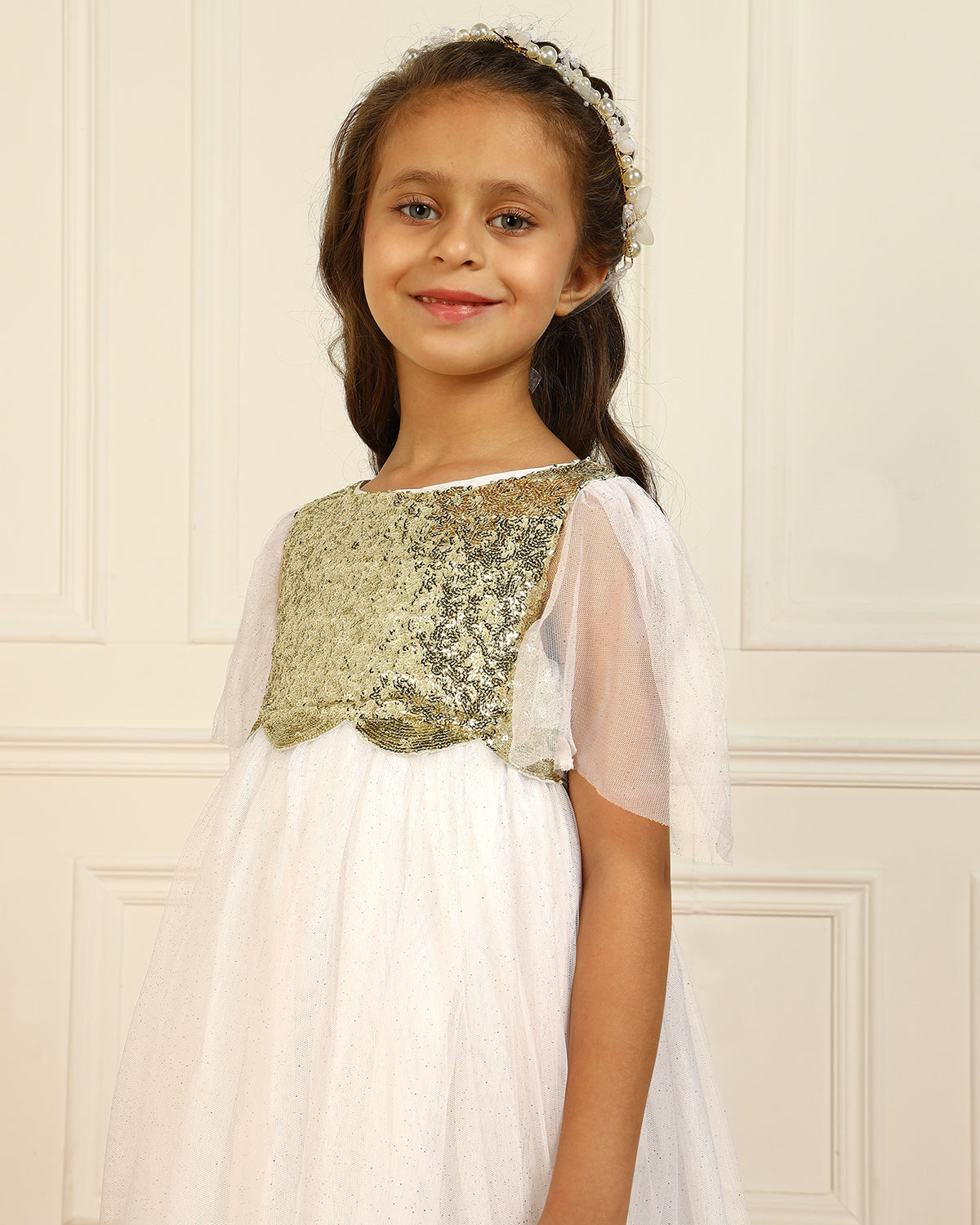 Girls White Sequin Dress