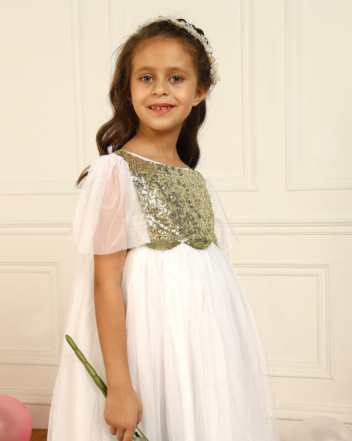 Girls White Sequin Dress