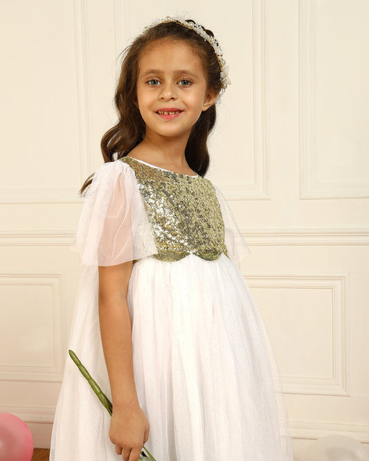 Girls White Sequin Dress