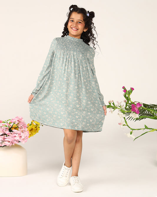 Girls Smocked Floral Dress