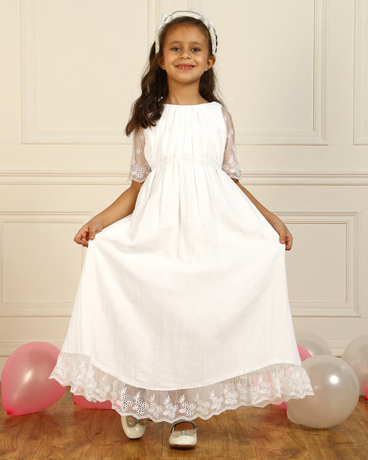Girls White Embroidered Dress