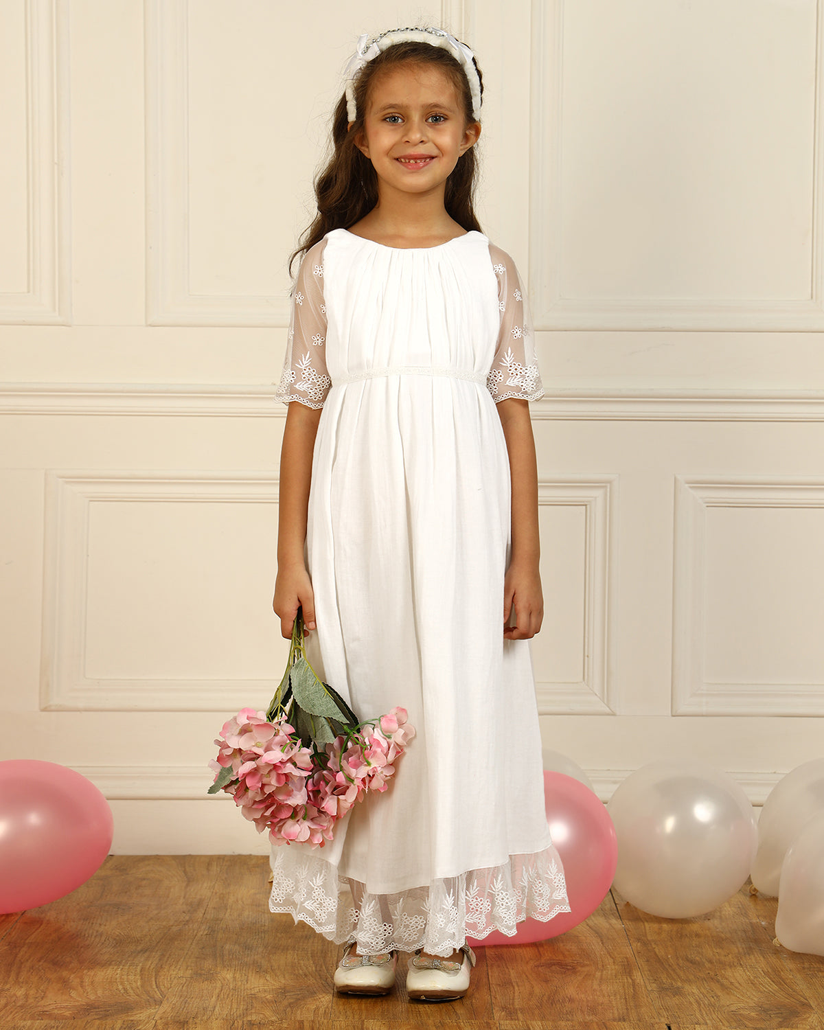 Girls White Embroidered Dress