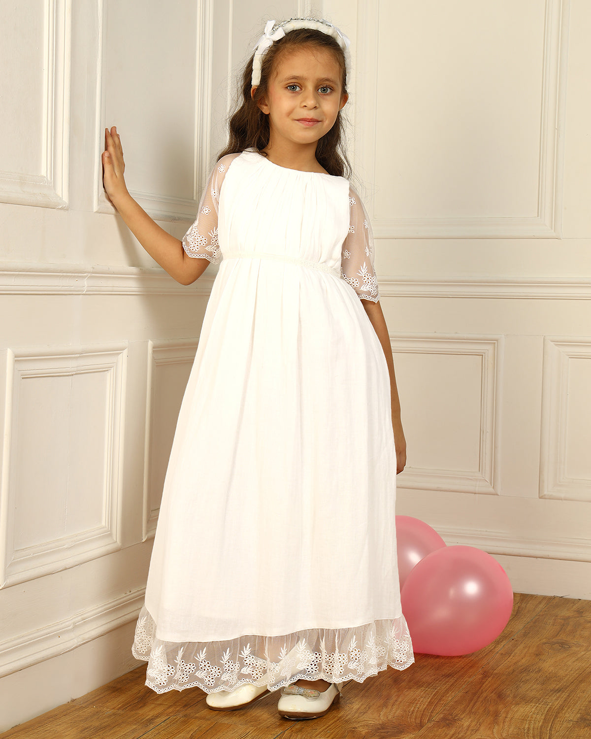 Girls White Embroidered Dress