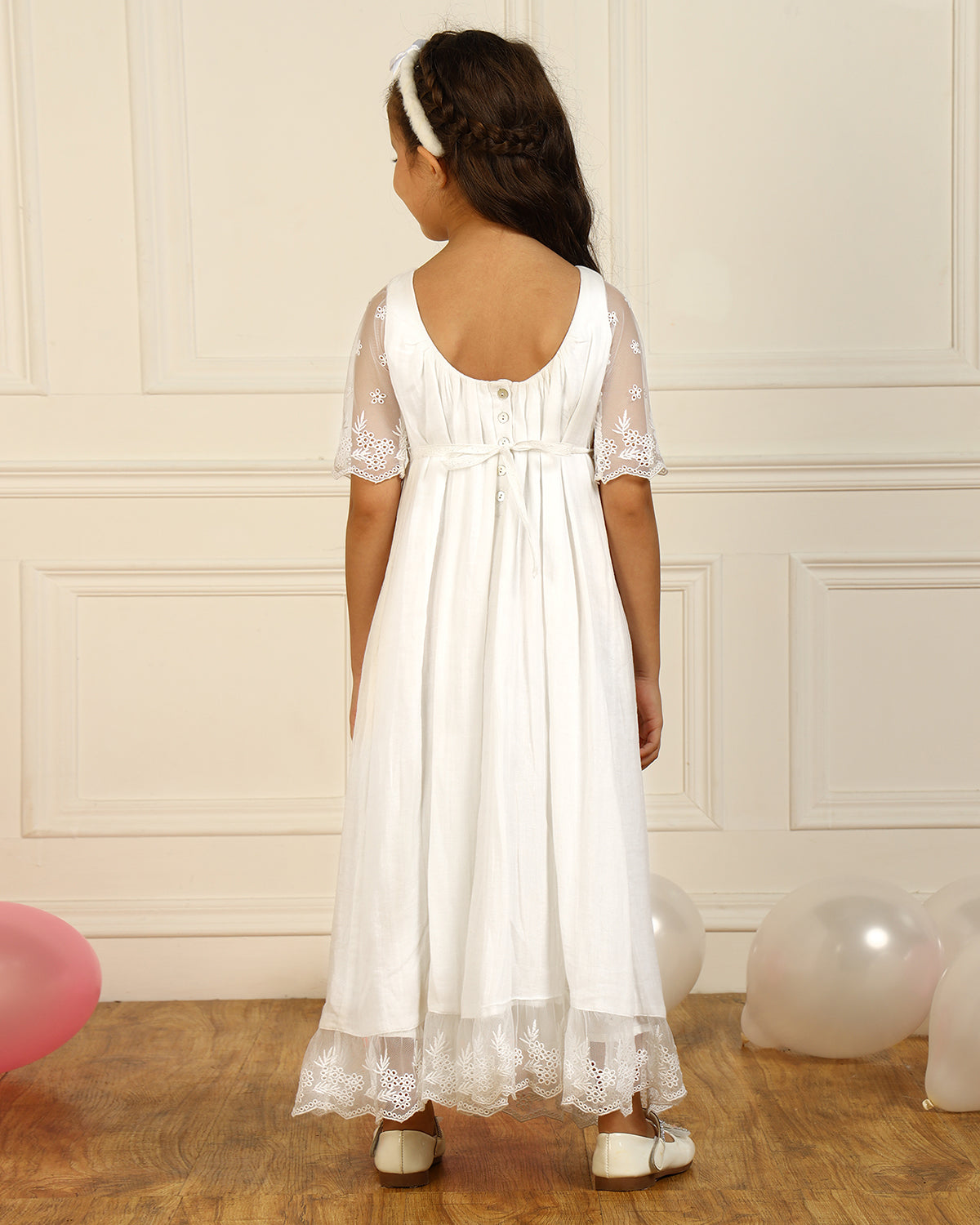 Girls White Embroidered Dress
