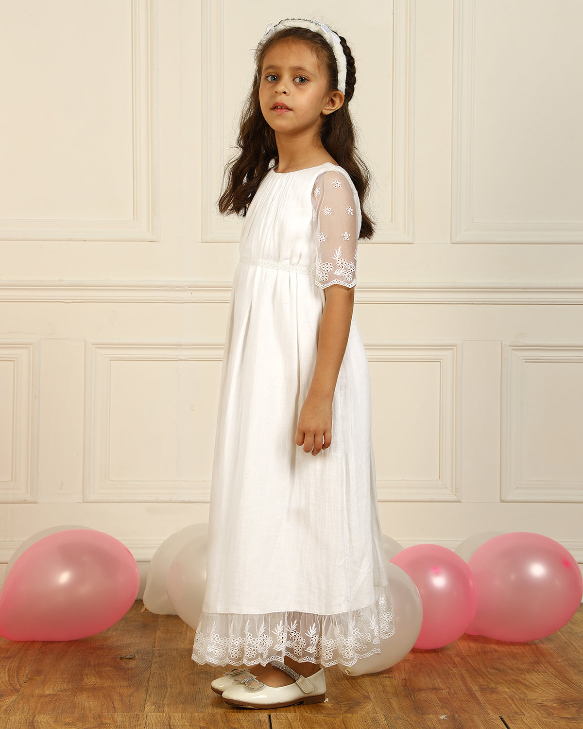 Girls White Embroidered Dress