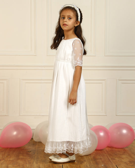 Girls White Embroidered Dress