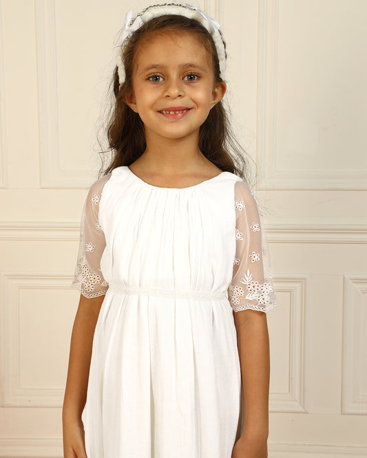 Girls White Embroidered Dress