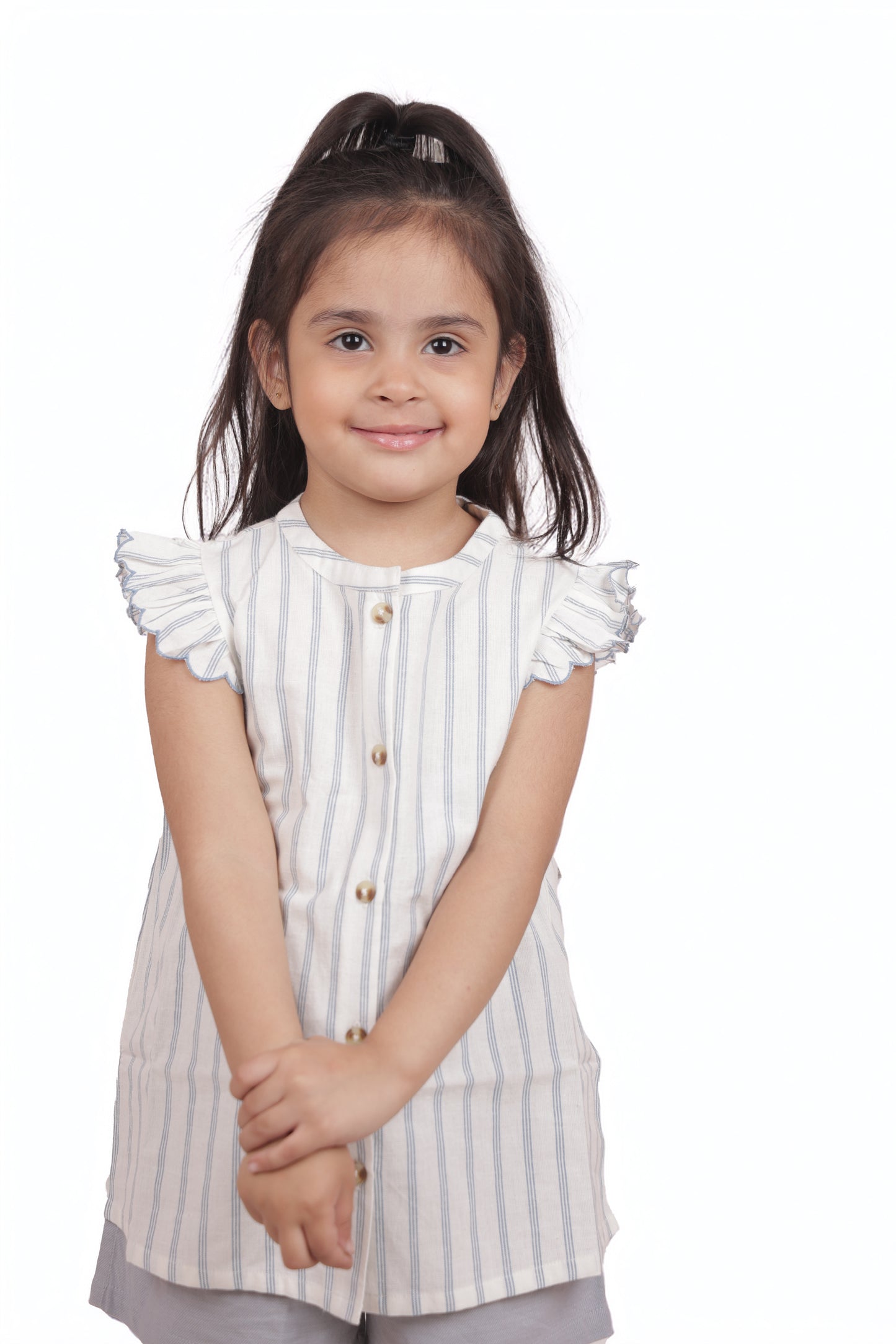 Girls Striped Sleeveless Frill Casual Top