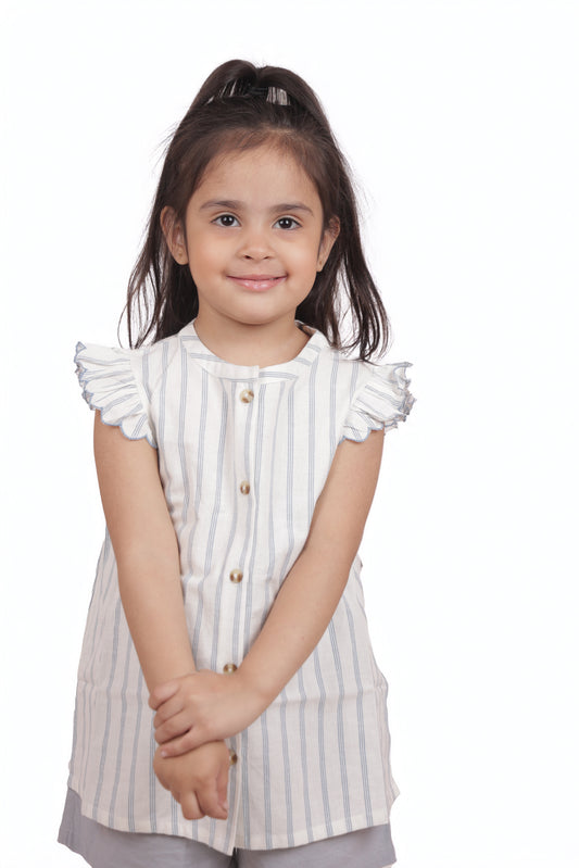 Girls Striped Sleeveless Frill Casual Top