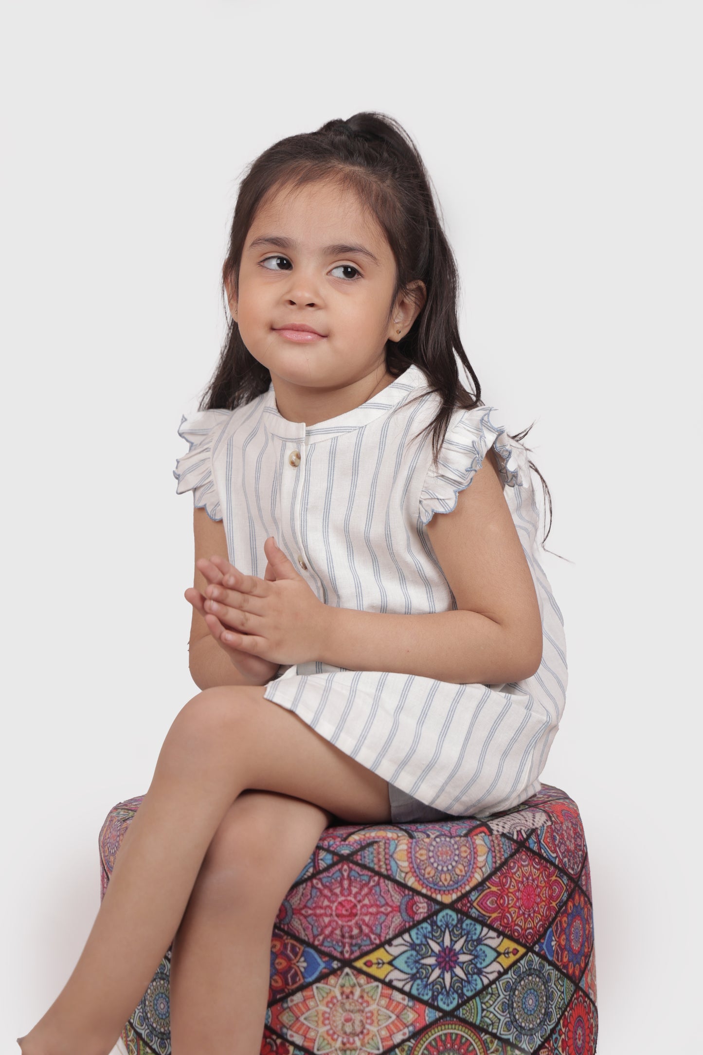 Girls Striped Sleeveless Frill Casual Top