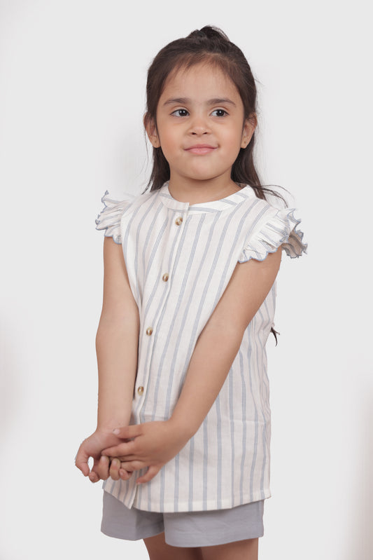 Girls Striped Sleeveless Frill Casual Top