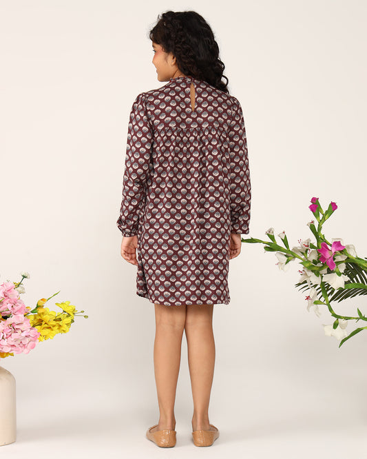 Girls Smocked Floral Printed Shift Dress