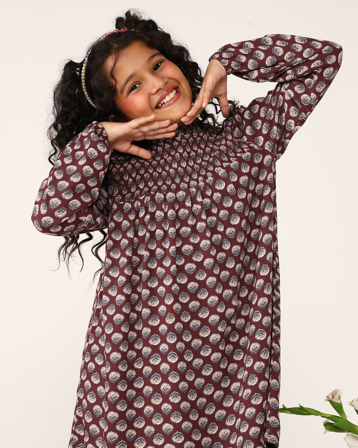 Girls Smocked Floral Printed Shift Dress