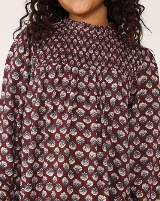 Girls Smocked Floral Printed Shift Dress