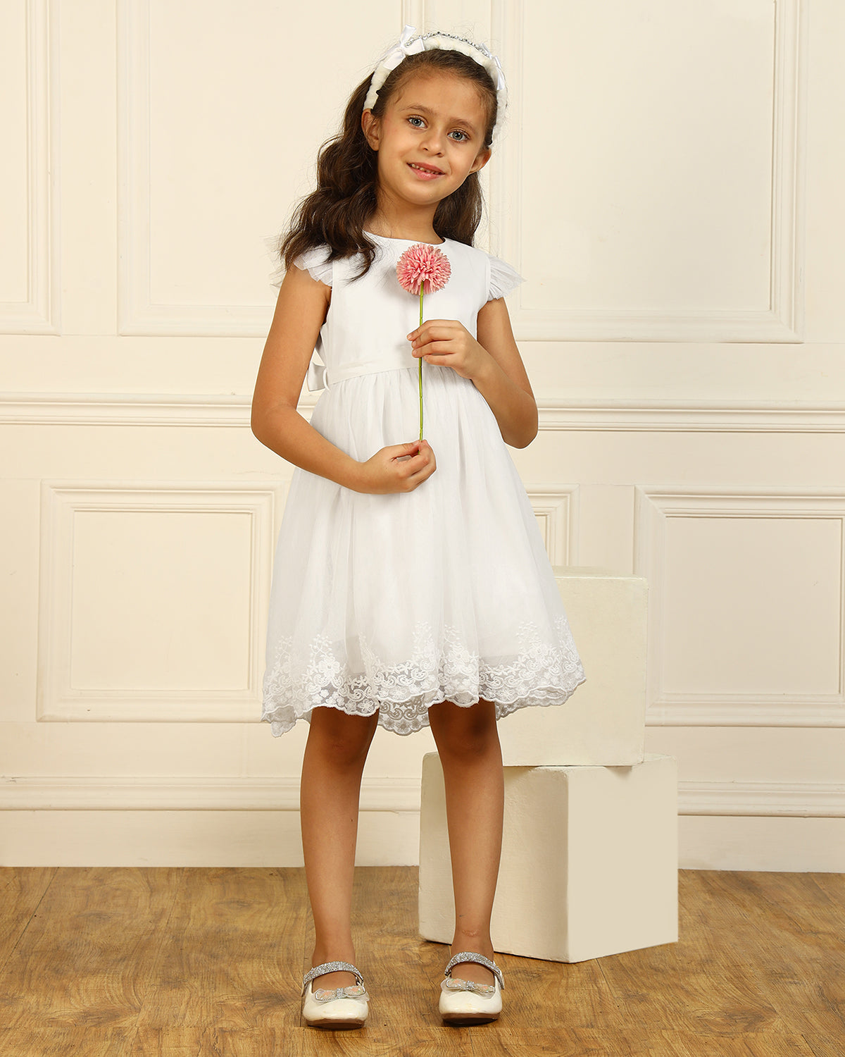 Girls White Satin Dress