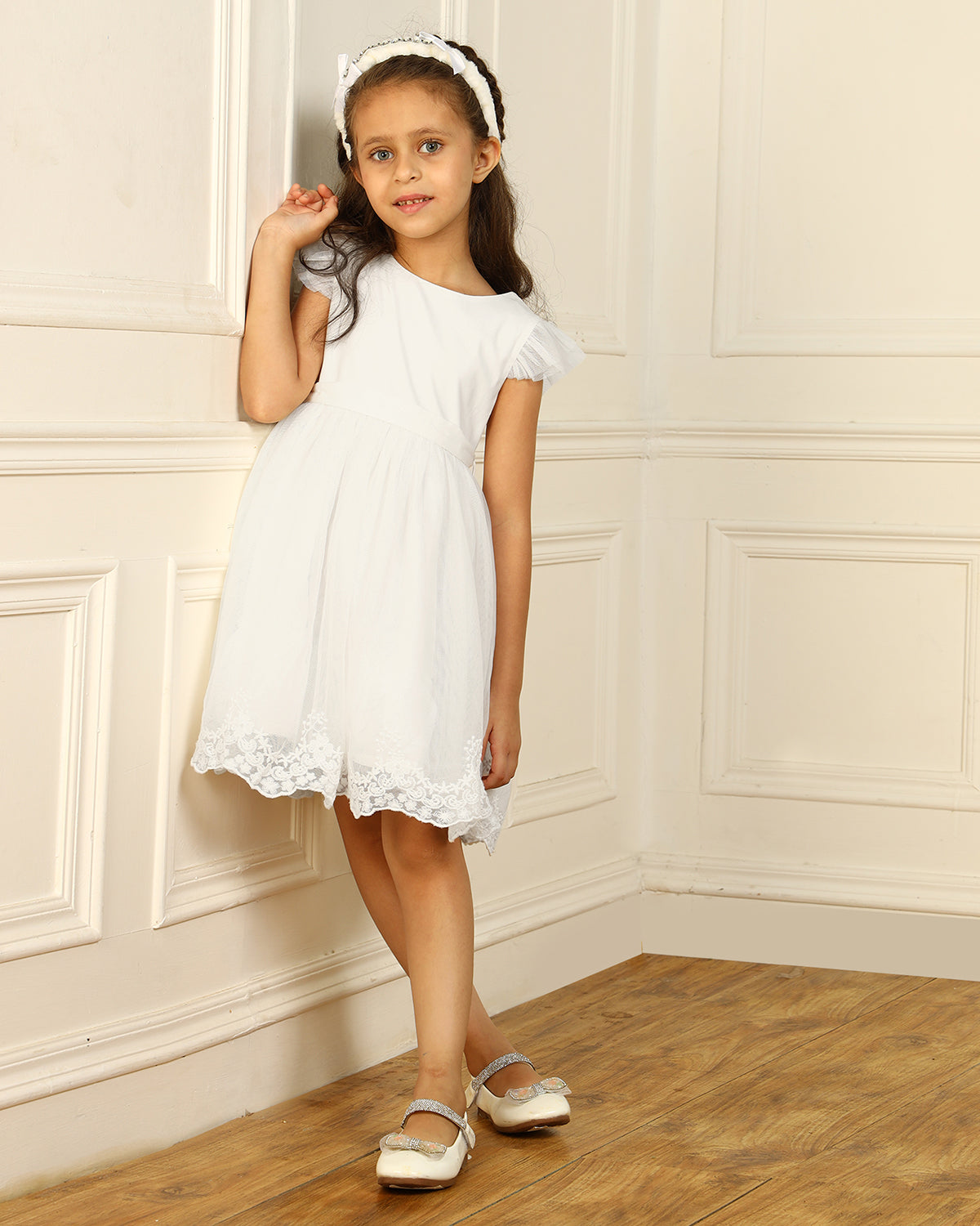 Girls White Satin Dress