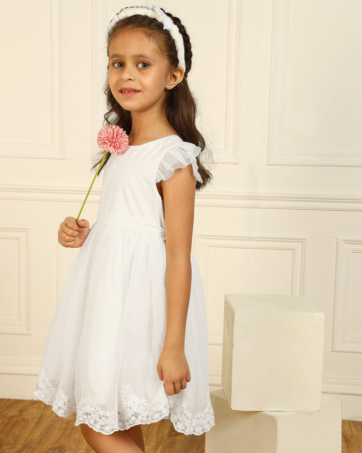 Girls White Satin Dress