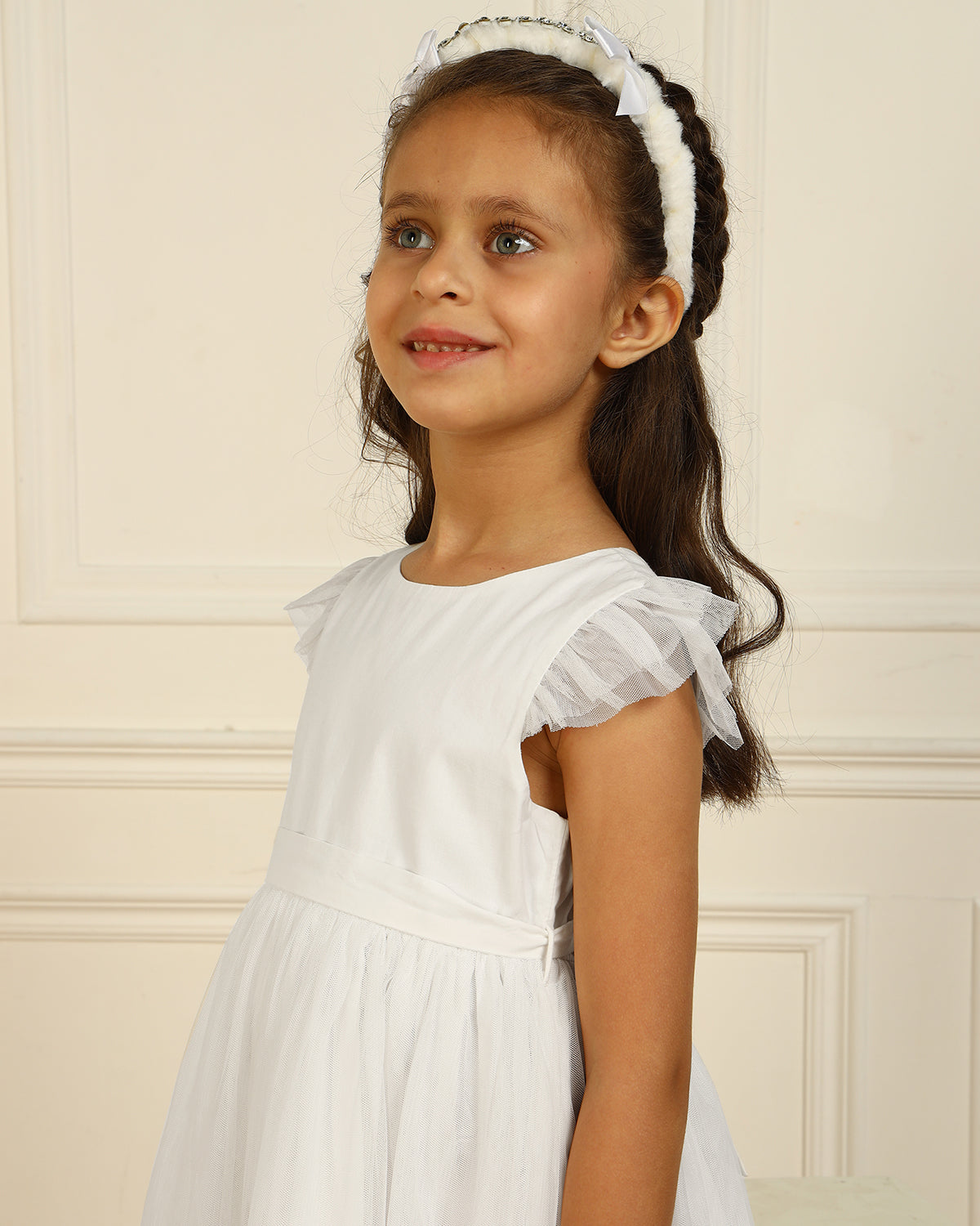 Girls White Satin Dress