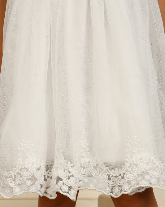 Girls White Satin Dress