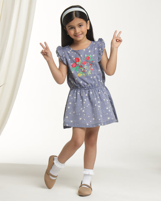 Girls Star Printed Fit & Flare Dress