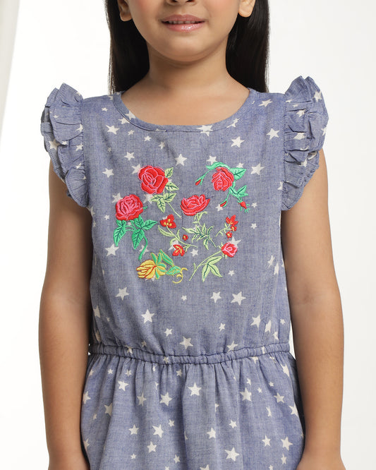 Girls Star Printed Fit & Flare Dress
