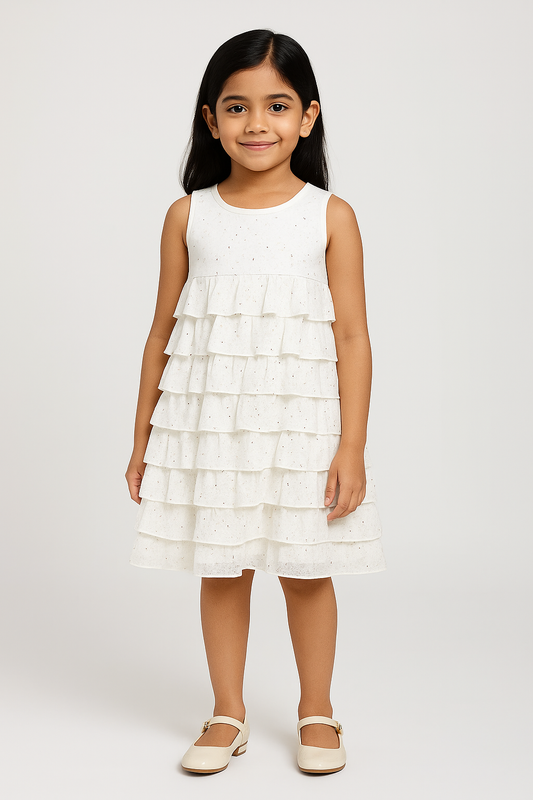 Girls Layered Ruffle Embellished Dress