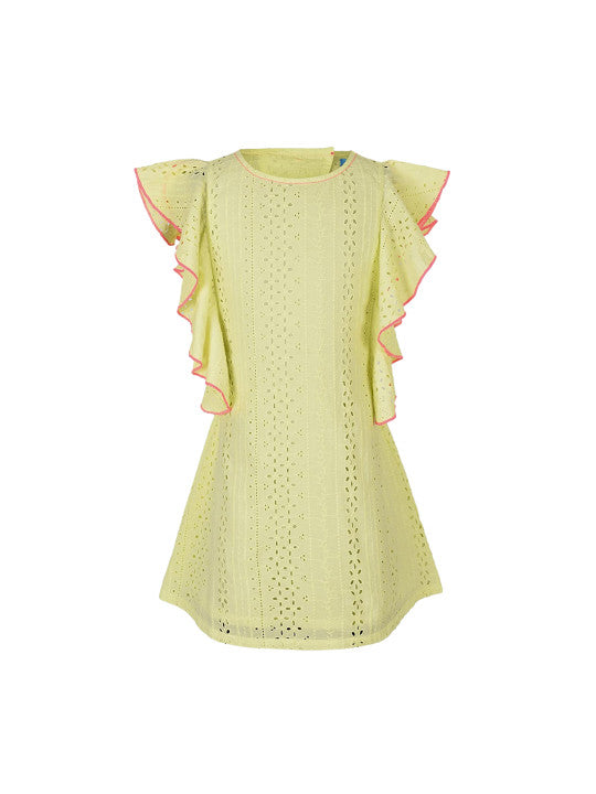 Girls Schiffli Ruffle Sleeve Dress