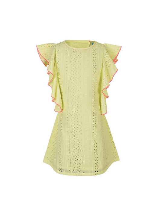 Girls Schiffli Ruffle Sleeve Dress