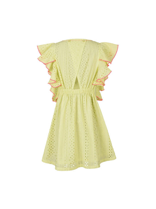 Girls Schiffli Ruffle Sleeve Dress