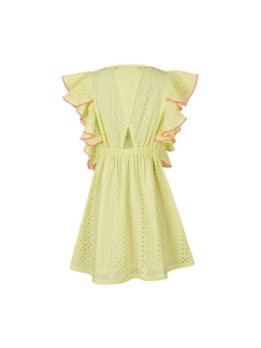 Girls Schiffli Ruffle Sleeve Dress