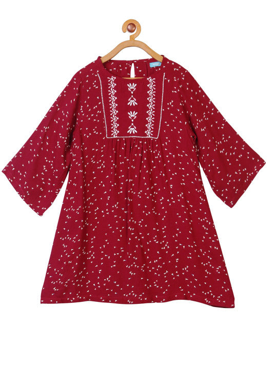 Girls Printed A-Line Embroidered Dress
