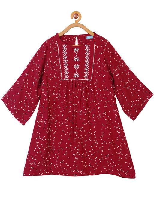 Girls Printed A-Line Embroidered Dress