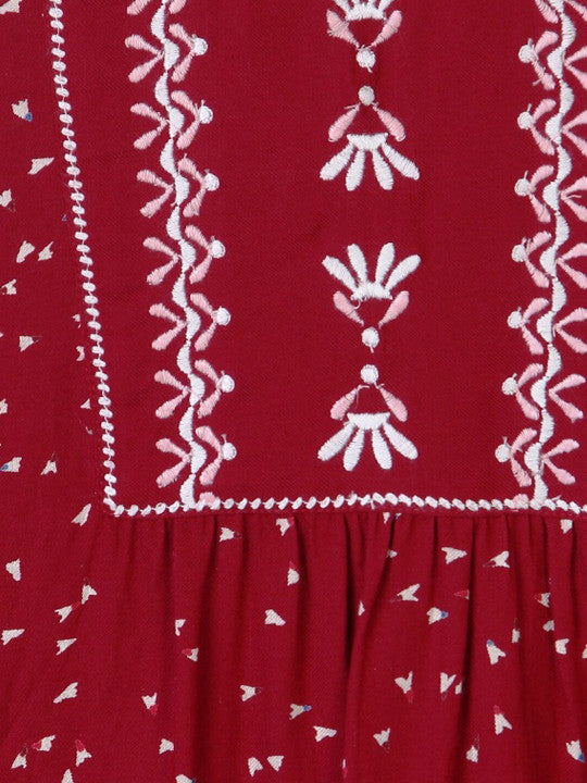 Girls Printed A-Line Embroidered Dress