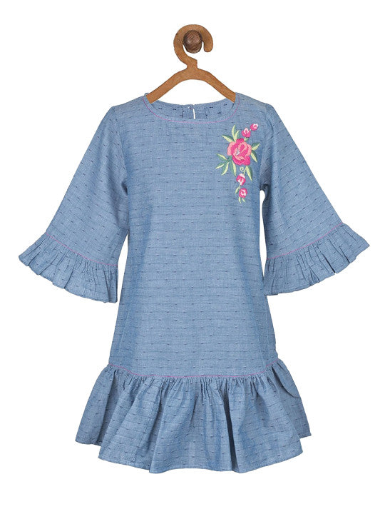 Girls Floral Flared Sleeve Dress