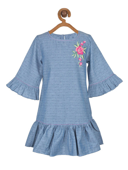 Girls Floral Flared Sleeve Dress
