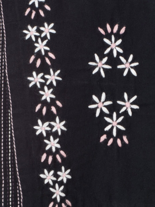 Girls Black Striped Embroidered Dress