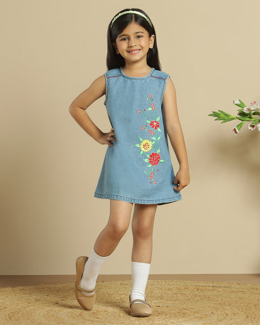Girls Floral Embroidered A-Line Dress