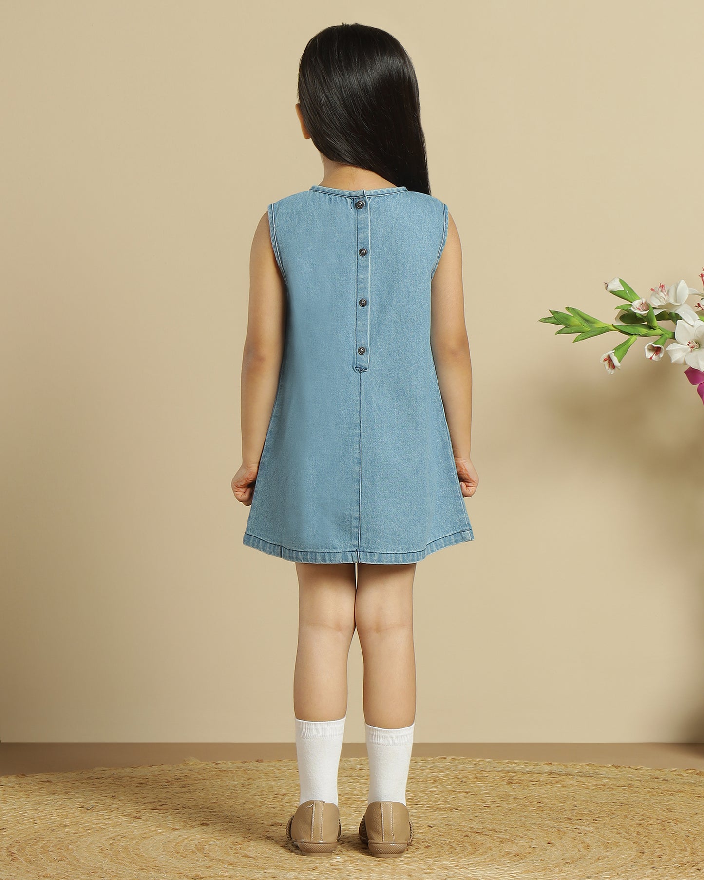 Girls Floral Embroidered A-Line Dress