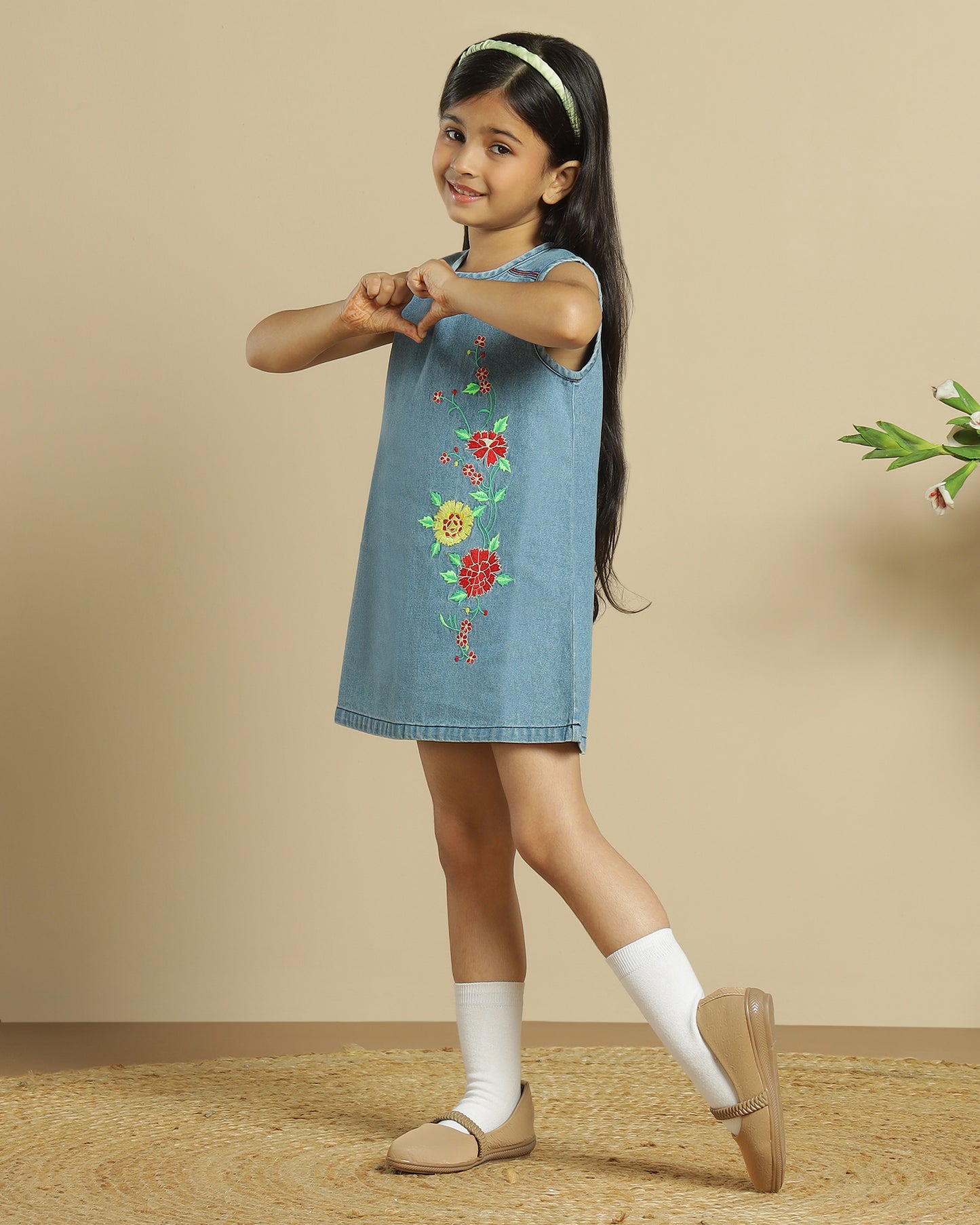 Girls Floral Embroidered A-Line Dress