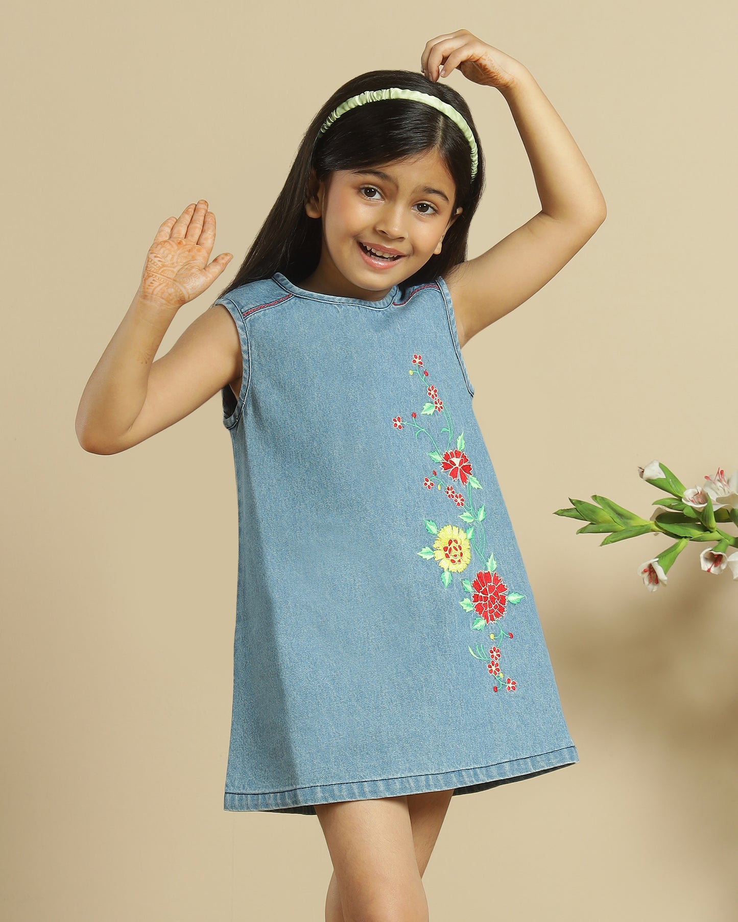 Girls Floral Embroidered A-Line Dress