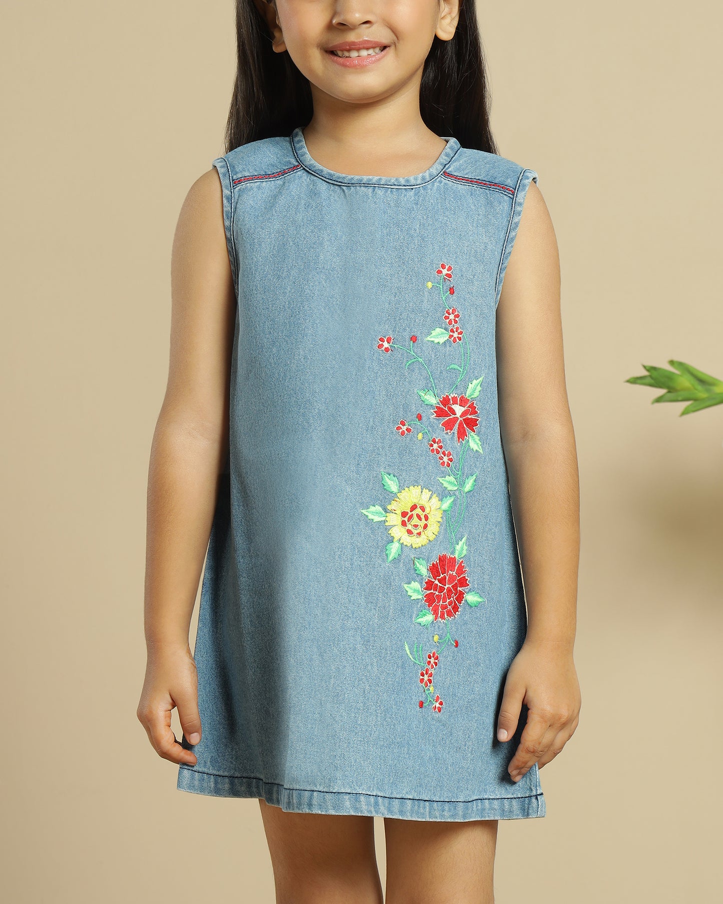 Girls Floral Embroidered A-Line Dress