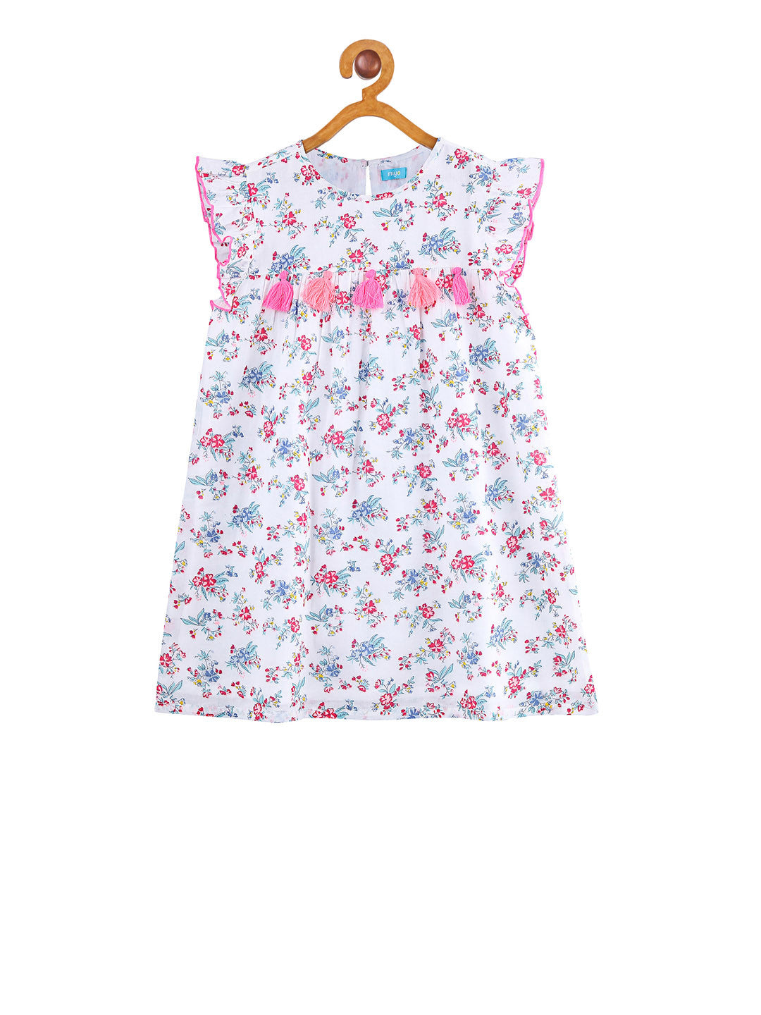 Girls White Floral Print Dress