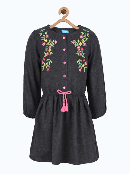Girls Black Embroidered Fit & Flare Dress