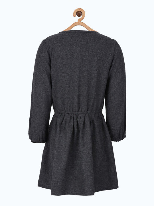 Girls Black Embroidered Fit & Flare Dress