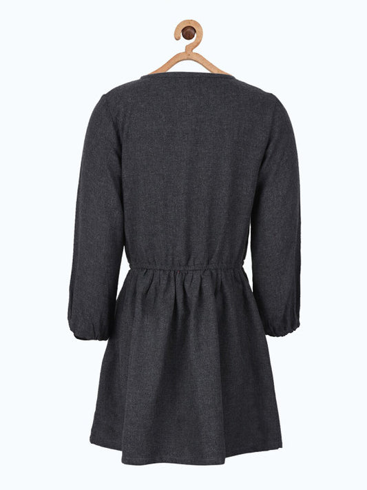Girls Black Embroidered Fit & Flare Dress