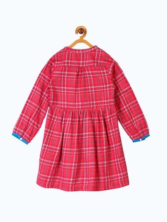 Girls Pink Checked Fit & Flare Dress