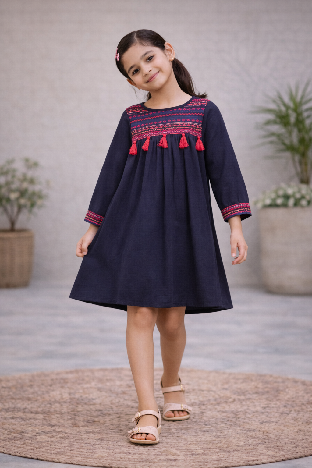 Girls Embroidered Fit & Flare Dress