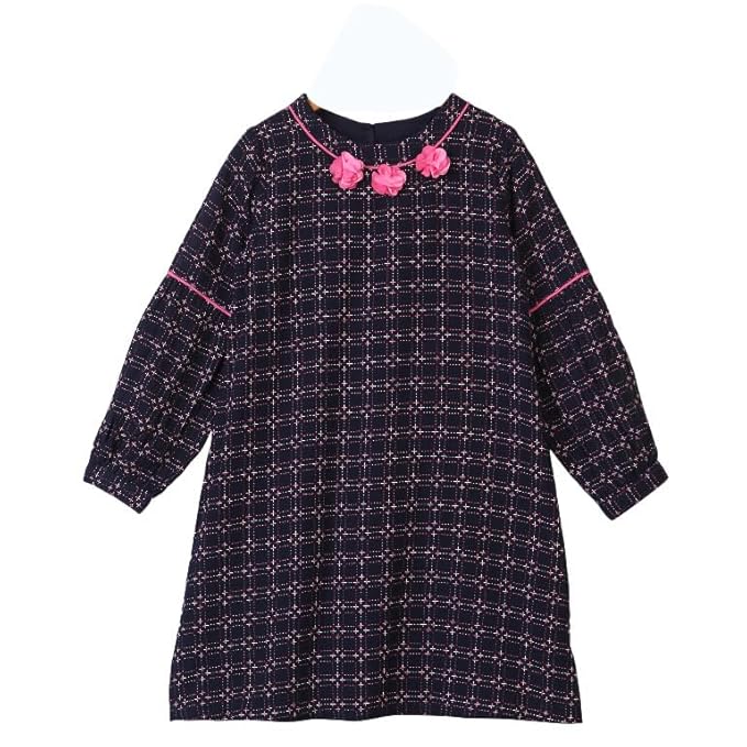 Girls Navy Blue Checked Flared Dress