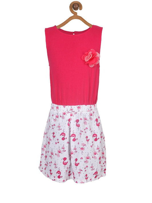 Girls Flamingo Printed Flare Dress